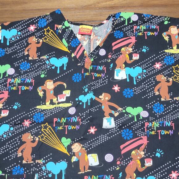 Curious George Scrub Top "Painting The Town" - Size Medium - Picture 2 of 4